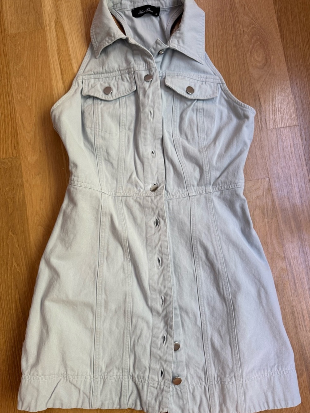 Anna Grace Button-Front Denim Dress in Light Stone